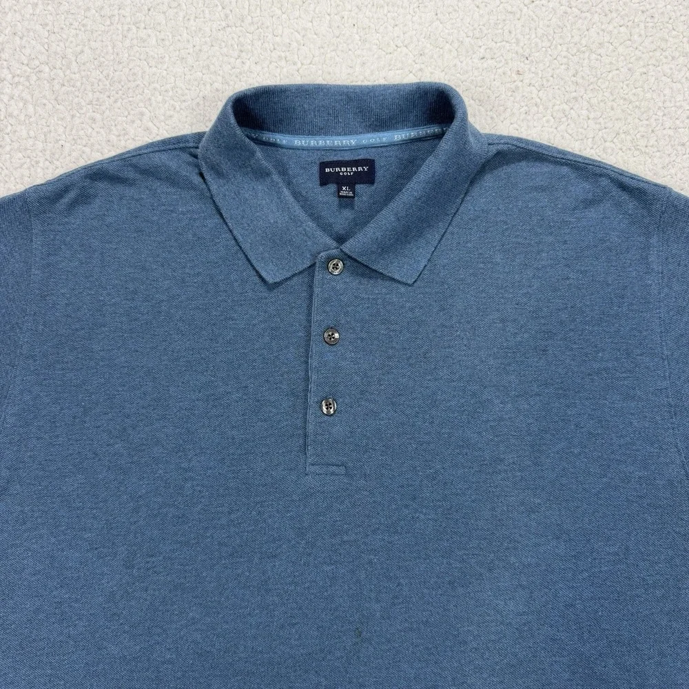 Burberry Golf Polo Shirt Men's XL Blue Nova Check Luxury Smart Casual Old Money - Picture 2 of 11